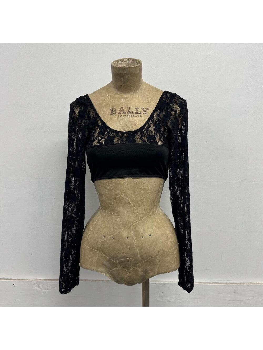 Whimsigoth Black Floral Stretch Lace BacklessBolero Crop Top